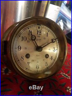 Vintage Salem Neptune Brass Ship Bell Clock Time Strike 8 Day German With Key