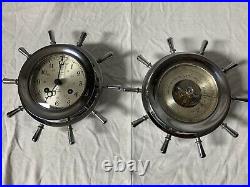 Vintage Salem Ships Bell Clock And Barometer Set-8 Day 7 Jewels- Brass- Working