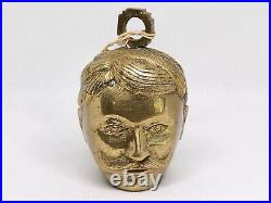 Vintage Sarna Brass Bust Bell 3.5 Man's Head Mustache Figural India 9 oz