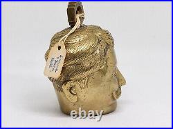 Vintage Sarna Brass Bust Bell 3.5 Man's Head Mustache Figural India 9 oz