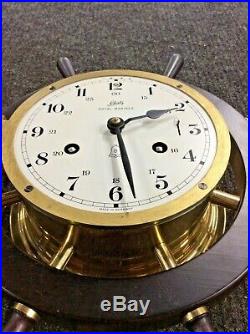 Vintage Schatz Royal Mariner 8 Day Ship Bell Brass Wall Clock Wood Wheel Germany