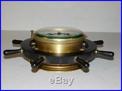 Vintage Schatz Royal Mariner 8 Day Ship Bell Brass Wall Clock Wood Wheel Germany