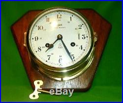 Vintage Schatz Royal Mariner Brass 8 Day Ship Bell Chime Clock with Key Working
