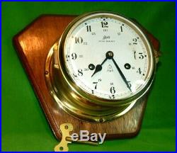 Vintage Schatz Royal Mariner Brass 8 Day Ship Bell Chime Clock with Key Working