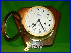 Vintage Schatz Royal Mariner Brass 8 Day Ship Bell Chime Clock with Key Working