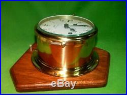 Vintage Schatz Royal Mariner Brass 8 Day Ship Bell Chime Clock with Key Working