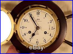 Vintage Schatz Royal Mariner Full Sized Ship's Bell Wheel 8 Day Brass Clock