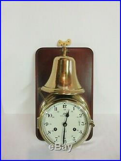 Vintage Schatz Royal Mariner Marine Ship 8 Day Bell Clock & Key Brass Germany