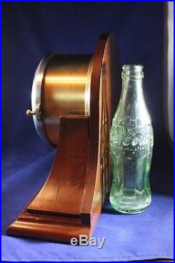 Vintage Schatz Ship's Bell 8 Day Brass Clock Wood Mantle Display & Key Serviced