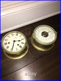 Vintage Schatz Ships Bell Clock & Barometer Brass Antique