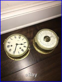 Vintage Schatz Ships Bell Clock & Barometer Brass Antique