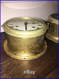 Vintage Schatz Ships Bell Clock & Barometer Brass Antique