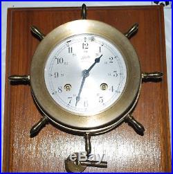 Vintage Schatz Ships Bell Clock Brass Ships Wheel Germany Has Key