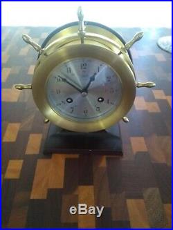 Vintage Schatz Sohne Brass Ships Bell 8 Day, 7 Jewel Nautical Clock Runs Good