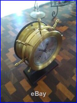 Vintage Schatz Sohne Brass Ships Bell 8 Day, 7 Jewel Nautical Clock Runs Good