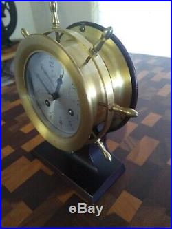 Vintage Schatz Sohne Brass Ships Bell 8 Day, 7 Jewel Nautical Clock Runs Good