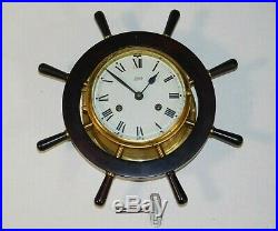 Vintage Schatz Sohne Nautical Ship Bell Brass Wall Clock Boat Wood Wheel Germany