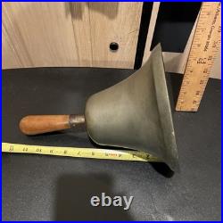 Vintage School Teacher Bell 11 Wood Hand Handle, 8 Dia Heavy Brass Clapper