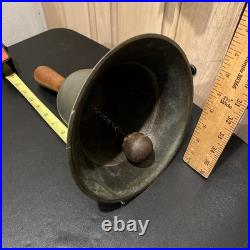 Vintage School Teacher Bell 11 Wood Hand Handle, 8 Dia Heavy Brass Clapper