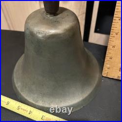 Vintage School Teacher Bell 11 Wood Hand Handle, 8 Dia Heavy Brass Clapper