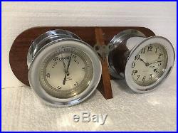 Vintage Sea-Chime 8 Day Ships Bell Clock Key Wind With Barometer Works