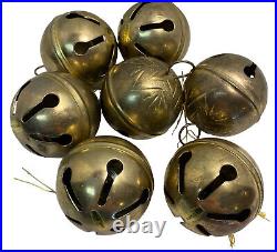Vintage Set Of 7 Brass Round Jingle Bell Patina Star Design Christmas Taiwan Lot