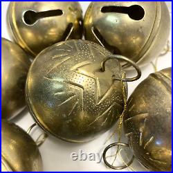 Vintage Set Of 7 Brass Round Jingle Bell Patina Star Design Christmas Taiwan Lot