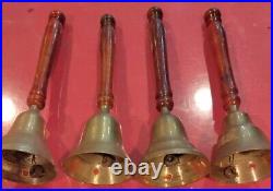 Vintage Set of 4 Brass Servant Bells Each Sounds Different India Wooden handles
