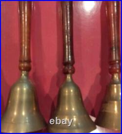 Vintage Set of 4 Brass Servant Bells Each Sounds Different India Wooden handles