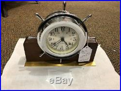 Vintage Seth Thomas Brass Ships Wheel Bell Clock 5001 Wood & Brass