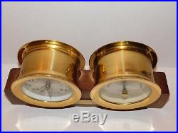 Vintage Seth Thomas Corsair Brass Maritime Ships Bell Clock & Barometer Set