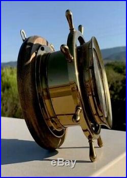 Vintage Seth Thomas Helmsman nautical ships bell clock Made in USA & WOOD BASE