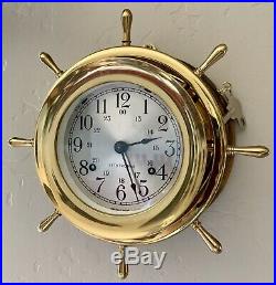 Vintage Seth Thomas Helmsman nautical ships bell clock Made in USA & WOOD BASE