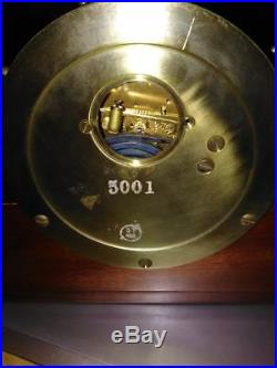 Vintage Seth Thomas Mayflower 3 Brass Ships Wheel Bell Clock 5001 Wood & Brass