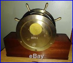 Vintage Seth Thomas Mayflower 3 Brass Ships Wheel Bell Clock 5001 Wood & Brass