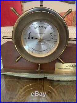 Vintage Seth Thomas Ships Bell Chiming Brass Mantle Clock & Barometer Helmsman