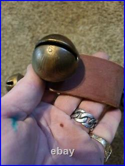 Vintage Sleigh Bells, 17jumbo Amish Pedal Brass Bells With Leather Strap 60'