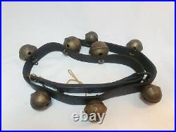 Vintage Sleigh Bells With Leather Strap 47 Inches 8 Bells