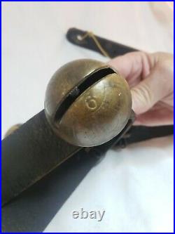 Vintage Sleigh Bells With Leather Strap 47 Inches 8 Bells