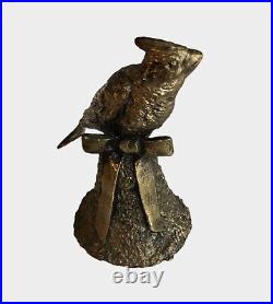 Vintage Small Heavy Brass Dinner Bell Bird Handle Bow Bas Relief Shoor 1985