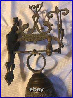 Vintage Solid Brass Bell Ringing withAngle 17 X 7-1/4 X 8-1/4 (bell 5-1/2 Dia)