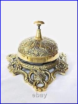 Vintage Solid Brass Embossed Table Desk Bell For Hotel Reception and Table Decor