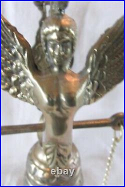 Vintage Solid Brass Ornate Monastery Winged Woman Wall Mount Bell With Chain