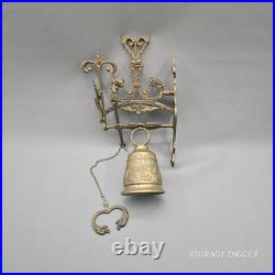 Vintage Solid Brass Wall Mounted Dinner Bell 14.5 Tall, Ornate Bracket, Chain