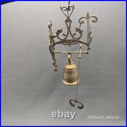 Vintage Solid Brass Wall Mounted Dinner Bell 14.5 Tall, Ornate Bracket, Chain