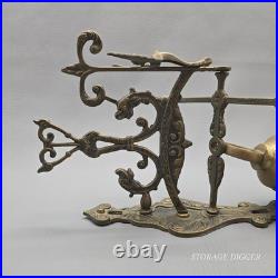 Vintage Solid Brass Wall Mounted Dinner Bell 14.5 Tall, Ornate Bracket, Chain