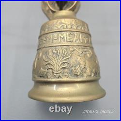 Vintage Solid Brass Wall Mounted Dinner Bell 14.5 Tall, Ornate Bracket, Chain