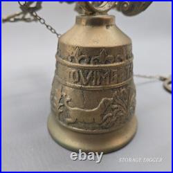 Vintage Solid Brass Wall Mounted Dinner Bell 14.5 Tall, Ornate Bracket, Chain