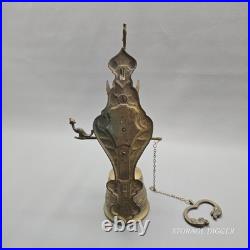 Vintage Solid Brass Wall Mounted Dinner Bell 14.5 Tall, Ornate Bracket, Chain