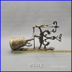 Vintage Solid Brass Wall Mounted Dinner Bell 14.5 Tall, Ornate Bracket, Chain